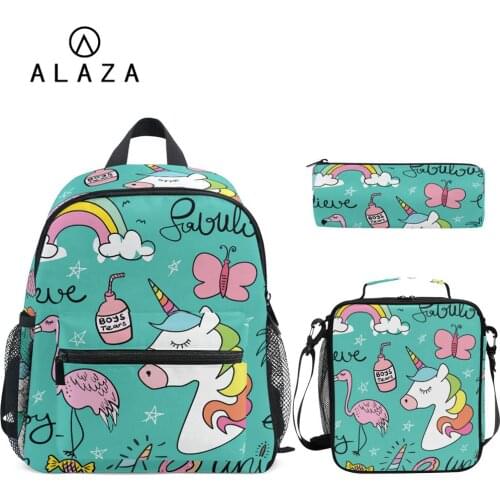 ALAZA 3 pcs/sets High Quality School Bag Fashion unicorn printing Backpack for Teenagers Girls schoolbags kid bags set backpacks