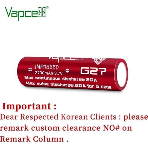 Free shipping Vapcell 18650 2700MAH 20A / 50A rewrap G27 li-ion rechargeable batteries 3.7 volt for Flashlight battery