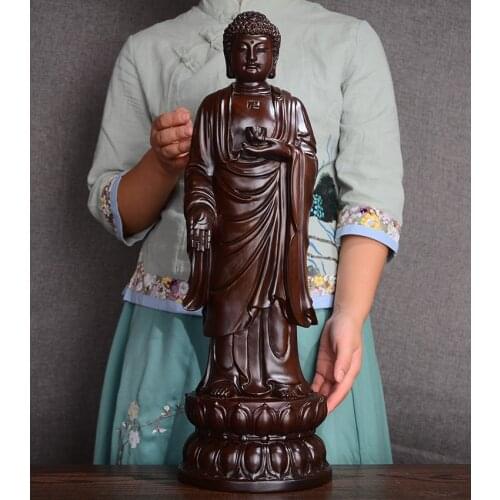 Large Southeast Asia Efficacious protection worship Ebony wood carving Standing Buddha HOME shrine altar FENG SHUI statue 50CM