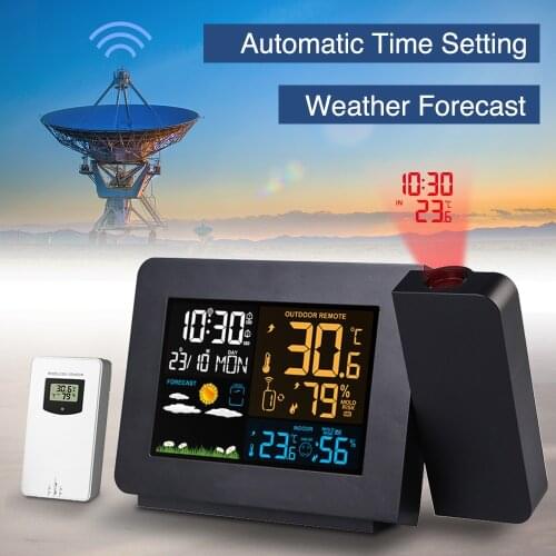 FanJu Digital Alarm Clock Weather Station LCD Temperature Humidity Weather Forecast Snooze Multifunctional With Time Projection