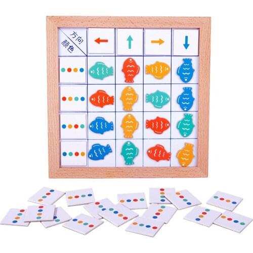 Baby Puzzle Sensory Board Montessori Toy Magnetic Fish Color Arrow Direction Cognitive Matching Sensory Game Wooden Toy For Kids