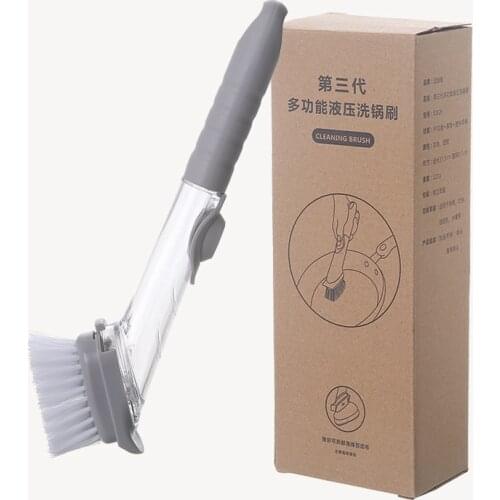 Double Use Kitchen Cleaning Brush Scrubber Dish Bowl Washing Sponge Automatic Liquid Dispenser Kitchen Pot Cleaner Tools