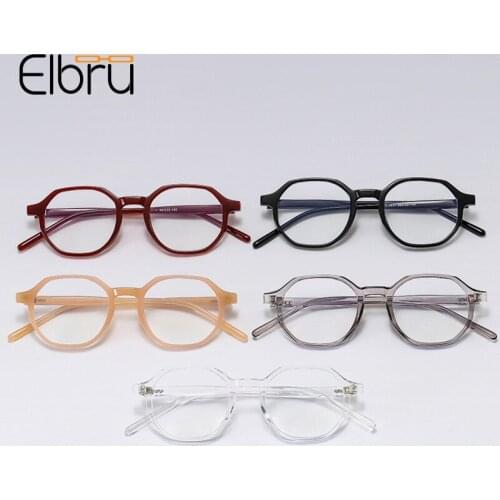Elbru Men Women Anti Blue Light Glasses Frame Vintage Polygon Student Plain Eyeglasses Transparent Jelly Color Computer Goggles