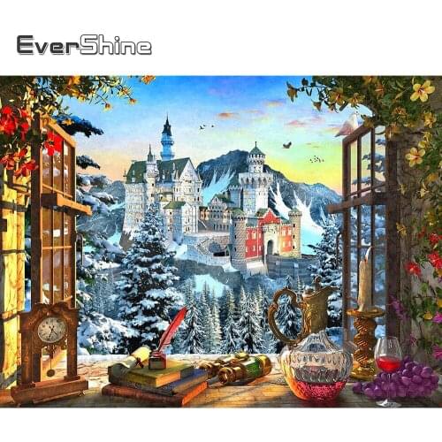 EverShine Diamond Mosaic Landscape Cross Stitch Kits 5D Diamond Embroidery Winter Paintings Needlework Church Home Decorations