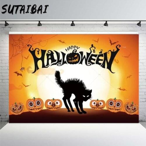 Happy Halloween Party Backdrop Night Terror Dead Pumpkins Lantern Black Cat Trick or Treat Children Photo Studio Prop Background