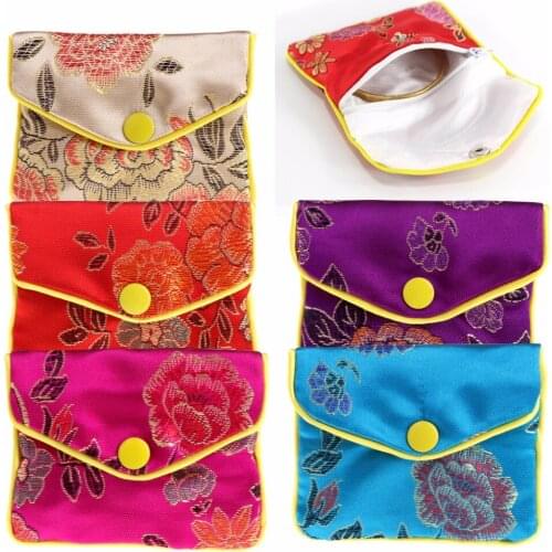 JAVRICK 6x8cm Mini Size Jewelry Storage Bags Silk Chinese Tradition Pouch Purse Gifts Jewels Organizer Portable 5 Color