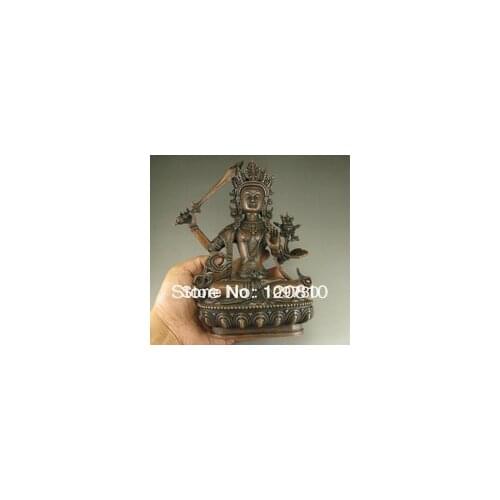 Bir 00220 Chinese hand-carved folk collection old bronze Manjushri Buddha statue