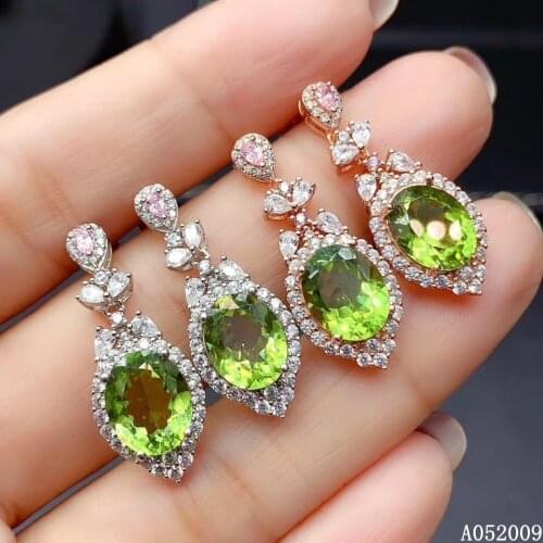 KJJEAXCMY 925 sterling silver inlaid natural peridot earrings new luxury ladies ear stud support test