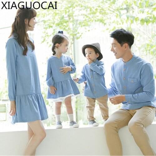 XiaGuoCai Family Matching Outfits Mother And Daughter dress children and son shirt springtime new style fashion clothes l76 35