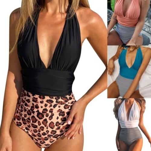 2021 Swimsuit One Piece Suit Sexy Swimwear Women Striped Leopard Solid Bathing Suit Monokini Brazilian Beachwear Party