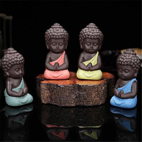 Lovely Ceramic Little Monk Figurine Home Decor Buddha Statue Figures Ornament for Car Living Room Teahouse FP8 JY05