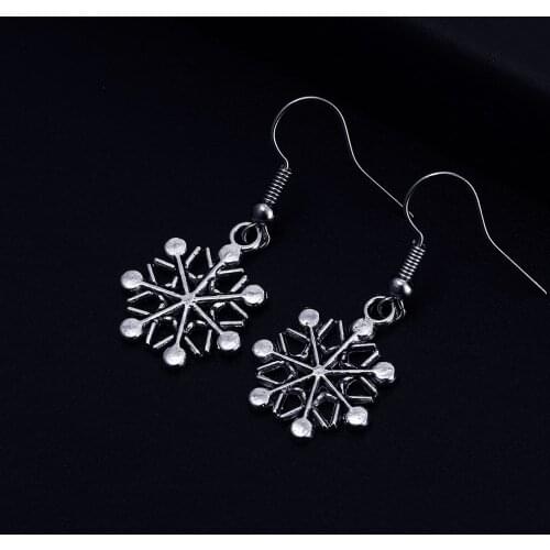 Trendy Winter Snow Shape Dangle Antique Silver Plated Earrings for Women Girl Retro Drop Earrings Cute Earring Jewelry Bijoux