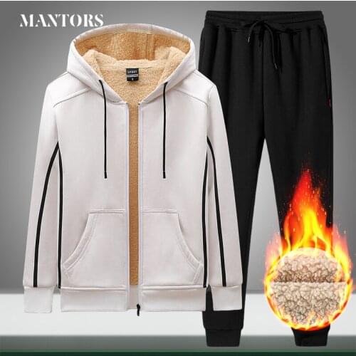 Warm Thick Men Casual Set Jogging 2021 New Mens Velvet Hooded Tracksuit Jacket+Pants 2PC Sets Mens Sportswear Zipper Sports Suit