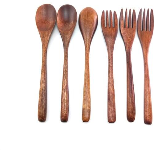 Natural Wooden Spoon and Fork Set Kitchen Cutlery Food Salad Fruit Tableware Handmade Fork and Spoon Camping Wood Spoon Frok Set