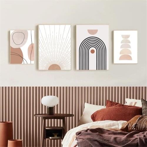 Abstract Sun Moon Mountain Landscape Wall Art Poster Geometry Art Print Line Drawing Canvas Painting Nordic Pictures Home Decor