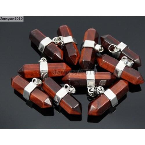 Natural Red Tigers Eye Gems Stones Horizontal Hexagonal Pointed Reiki Chakra Pendant Beads Necklace Jewelry 10Pcs/Pack