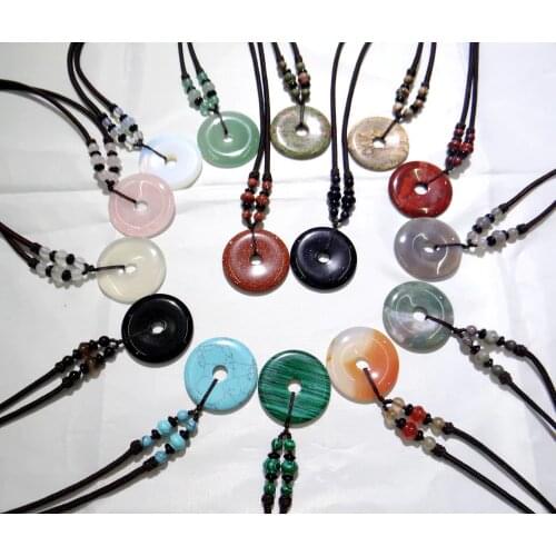 Natural stone Quartz Crystal tiger eye aventurine Opal lapis Turquoises donut charms Pendant for diy Jewelry making necklace