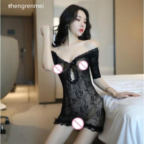Charming Female Rose Lingerie Women Sexy Underwear Lace Babydoll Dress Erotic Fishnet Sleepwear Lenceria Sexy Costume New Arrive
