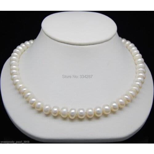 Natural 9-10mm AAA white pearl necklaces 925S Clasp