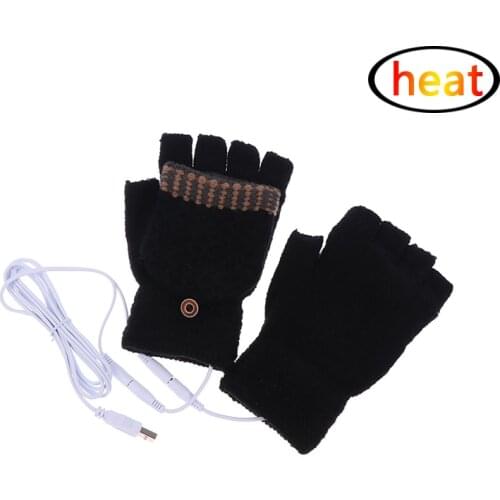Mens Womens Secure USB 5V Heating Gloves Hand Warmers Winter Warm Mittens Hand Laptop Half Fingerless Electric Heating Gloves