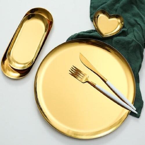 Nordic brass Gold Oval heart pallet jewelry ornaments decorative dishes pastry cakes plates