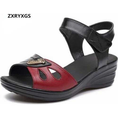 2020 New Summer Spell Color Genuine Leather Shoes Women Sandals Fashion Casual Shoes Flat Wedges Comfortable Women Shoes Sandals