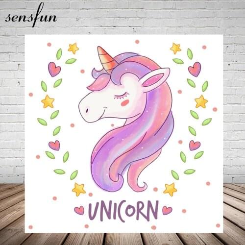 Sensfun Unicorn Photography Backdrop Gold Little Stars Pink Heart White Backgrounds Children Birthday Party Photocall