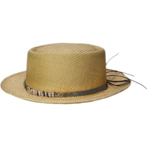 Big Size Women Men Summer Fashion Wide Raffia Straw Pork Pie Pork-pie Sun Hat Beach Boater Cap Retro Gear Knitted Band 57-60cm