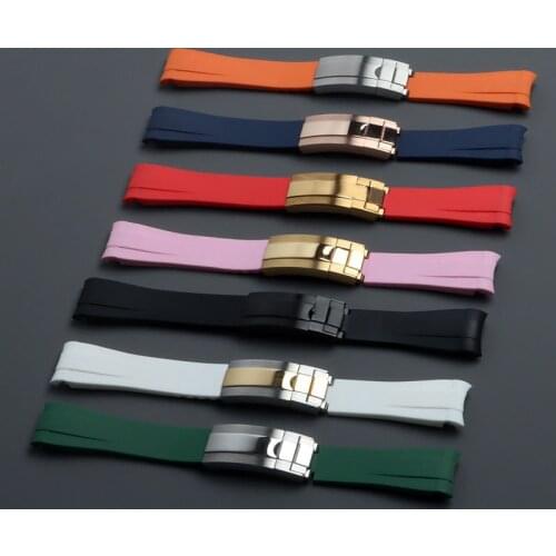 20mm Black Green Blue Orange Curved End Silicone Rubber Watchband For Role strap RX Daytona Submariner GMT explorer 2 Bracelet