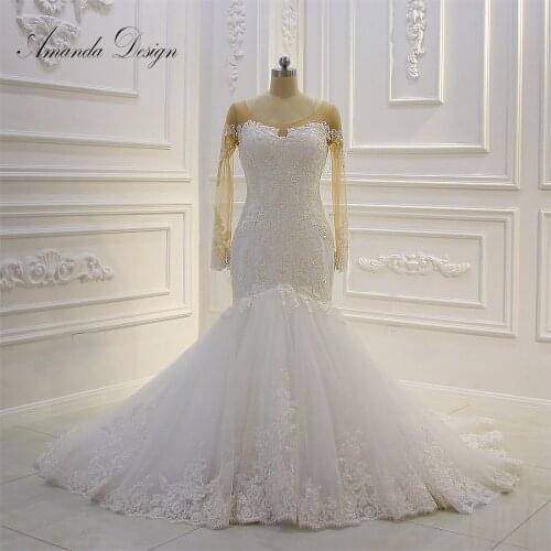 Amanda Design hochzeitskleid Lace Applique Mermaid Wedding Dress Long Sleeve 2019