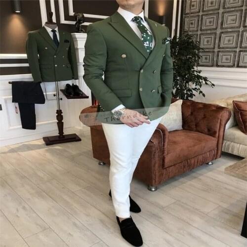 Thorndike 2020 New Fashion Army Green Men Suits Business Suits Handsome Groom Tuxedo for Formal Wedding suit (Blazer+Pants