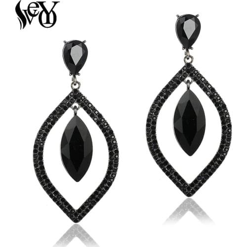 VEYO Hollow out Crystal Drop Earrings Round Rhinestone Trendy Dangle Earrings for Women Fashion Jewelry Dress Matching
