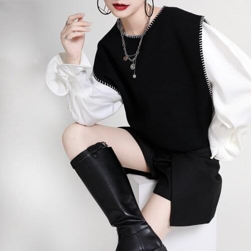 Johnature 2021 New Sleeveless Knitting Women Vests Autumn Winter All Match Loose Solid Color Pullover Female Vests