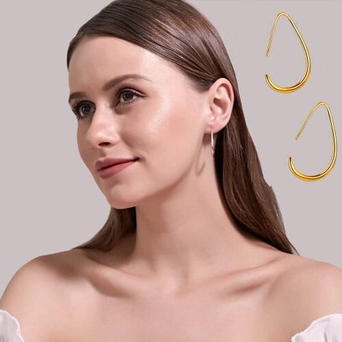 Golden Silver Plated Water Drop Geometry Simple Linear Hollow Arc Copper Dangle Earrings & Drop Earrings for Women