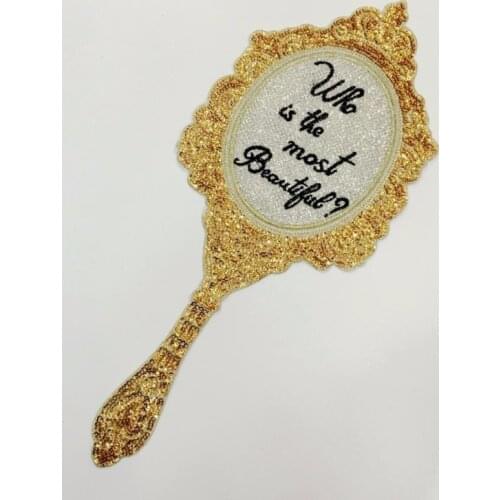 Gold Mirror Letters Sequins Patch Vintage Embroidered Applique For Clothing Decoration DIY Craft Sewing Accessories