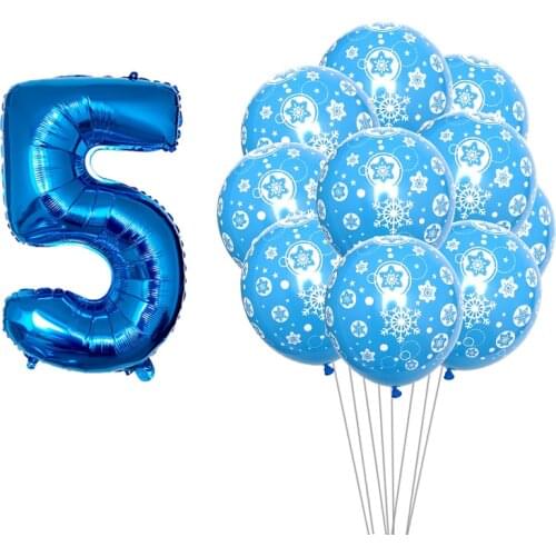 10pcs 32inch Number Christmas Snowflake Balloons The Blue Snow Birthday Theme Balloon Kids Toys Xmas New Year Party Supplies