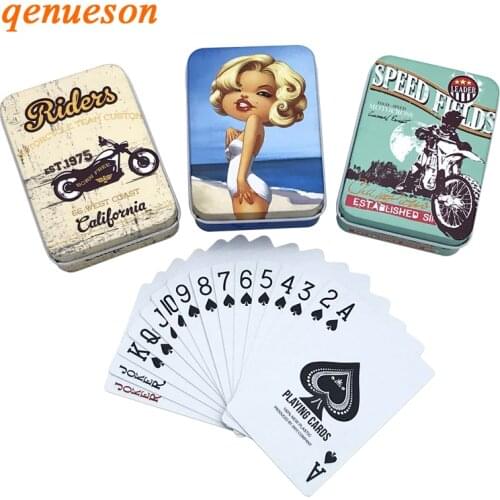 2set/lot Hot High Quality Tinplate Box PVC Texas Hold'em Poker Waterproof Plastic Playing Cards Creative Pattern Gift Board Game