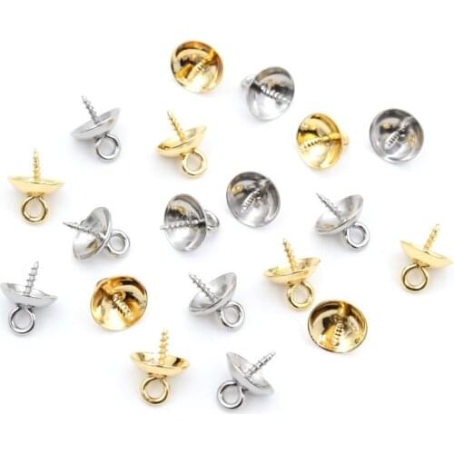 30pcs Stainless Steel Metal Gold Tone Screw Eyes Bails Top Drilled Beads End Caps Pendant DIY Charms Connectors Jewelry Findings