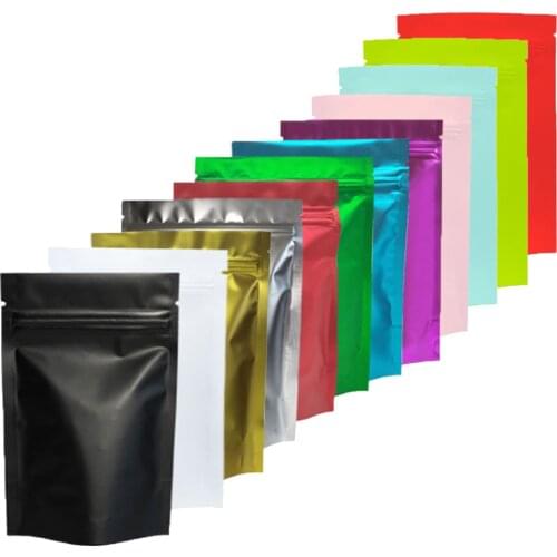 8.5x13cm (3.3x5.1") Gold Pink Green Black colors tear notch Metallic Mylar zip lock aluminum foil stand up ziplock packaging bag