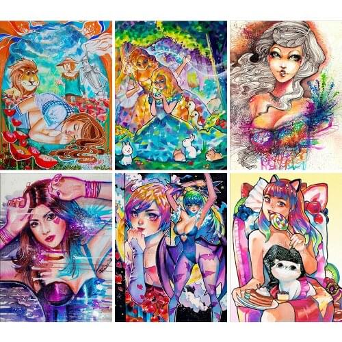 Diamond Painting Cartoon Flowers Girl Scenery 5D DIY Full Square/Round Embroidery Mosaic Kit Handmade Art Gift Home Decoration