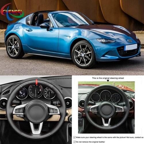DIY Hand-stitched Black Leather Non-Slip Breathable Steering Wheel Cover For Mazda MX-5 2015-2020 Car Interior Decoration
