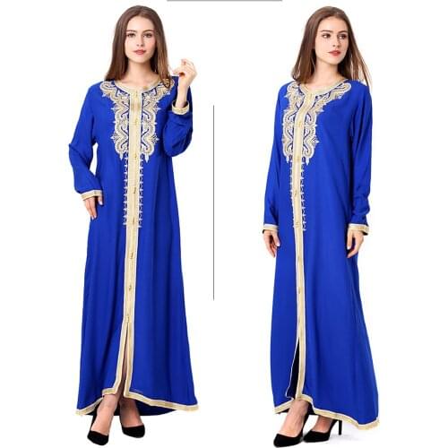 Middle Eastern long skirt round neck long sleeve worship Ramadan long skirt Muslim embroidered lace dress dress women