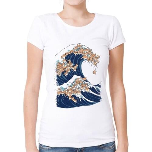 Funny The Great Wave of Chihuahua T-Shirt Women/Ladies Creative Dogs Printed T-Shirt Summer High Quality Casual White Tee Tops