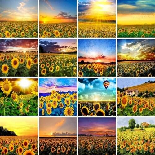 GATYZTORY 60x75cm Frame Diy Painting By Numbers For Adults Sunflower Flower Sea DIY Picture By Numbers On Canvas Home Decor