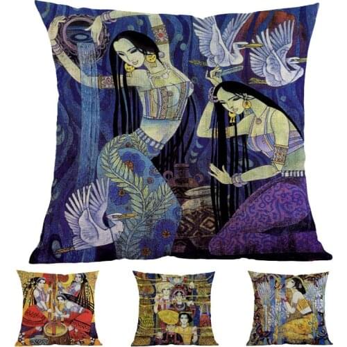 Oil Painting Style The Oriental Dress up Woman Eastern Customs Beauty Throw Pillow Case Home Room Decoration Sofa Cushion Cover