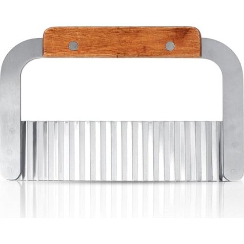 Potato Chipper,Stainless Steel Creative Wave Potato Cutting Tool,Wooden Handle Cutting Tool Kitchen Potato Diced Cut Potato Stri