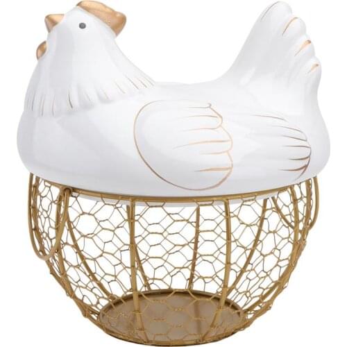Ceramic Iron Chicken Egg Basket Holder Snack Fruit Sundries Storage Box Hen Oraments Vegetables Container Organizer Rack
