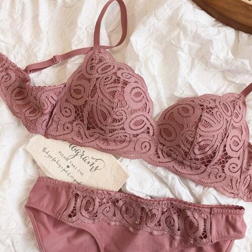 Wriufred Lace sexy top thin bottom thick gather bra without steel ring comfortable underwear set rear double row buckle lingerie