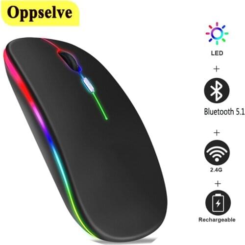 Wireless Bluetooth 5.1 2.4Ghz Mouse RGB Rechargeable Computer Mause Noiseless Mouse for Laptop PC Portable Notebook Gaming Mouse