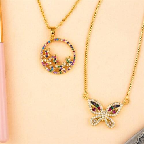 Creative Temperament Lovely Fashion Inlaid Zircon Butterfly Choker Pendant Necklace Gold For Fashion Jewelry Girl Gift